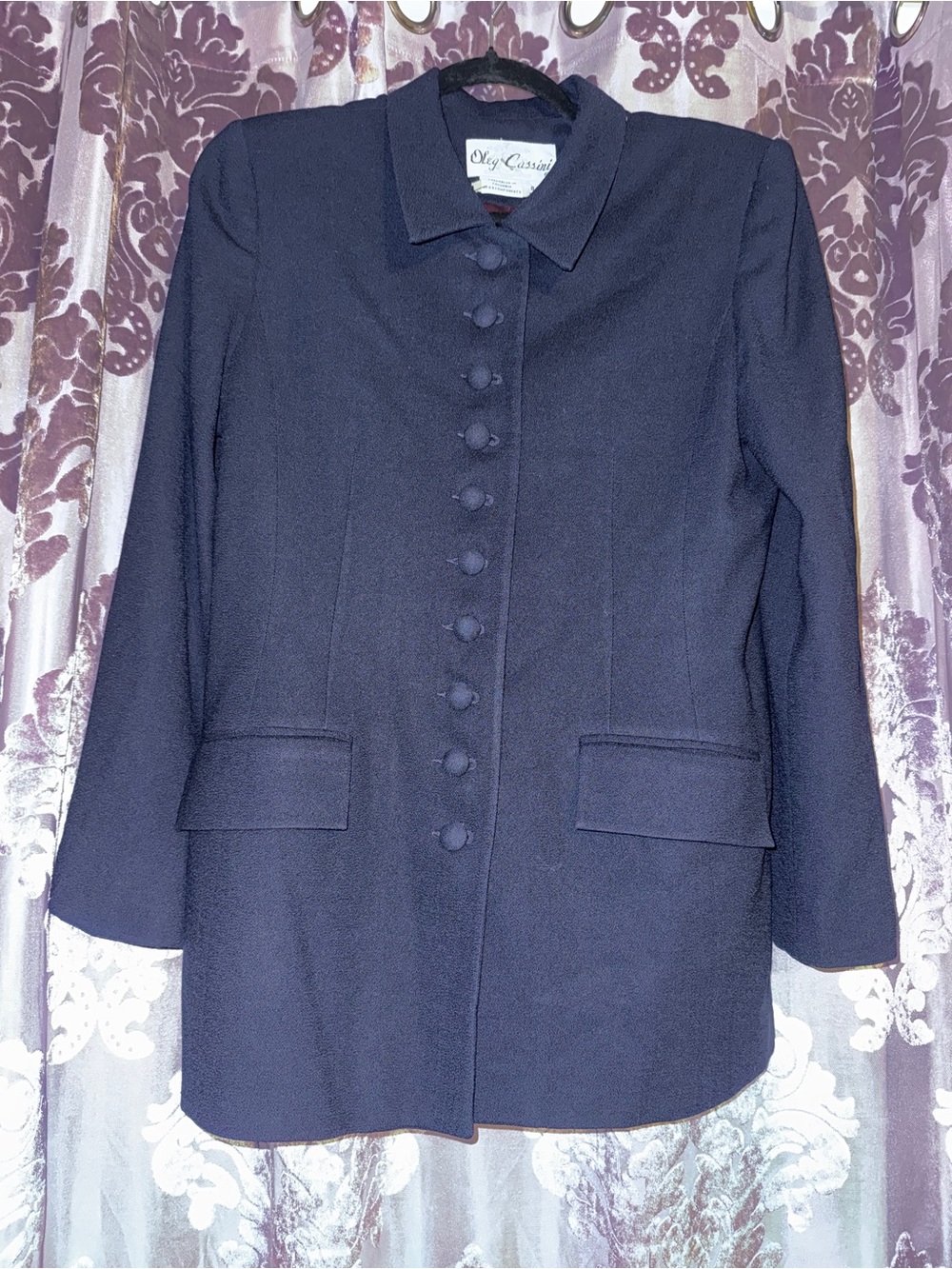 Oleg Cassini Women's Navy Button-Front Coat Size 8